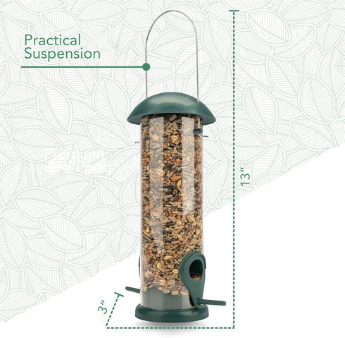 8 inch Green Seed Bird Feeder - 2 Perches, Bird Feeding Station, Seed Dispenser, Seed Silo for Wild Birds...