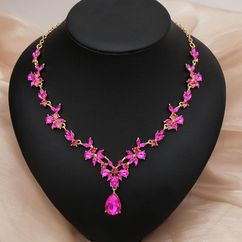 Wedding Jewelry Set for Women Bridal Floral Necklace Dangle Earrings Bracelet Set Crystal Prom Party Costume Accessories for Bride #0015...