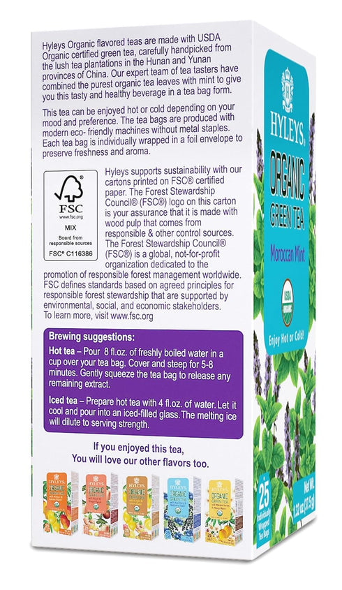 Hyleys Organic Green Tea Moroccan Mint Flavor - 25 Tea Bags...