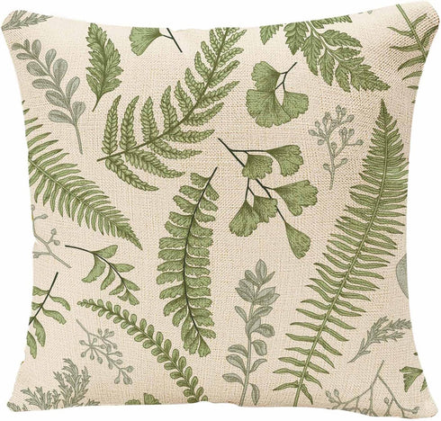 Throw Pillow Covers Green Leaf Floral in Vintage Style Leaves and Herbs Botanical Boxwood Seeded Eucalyptus Fern Maidenhair Pillow Case 18x18 Inch...