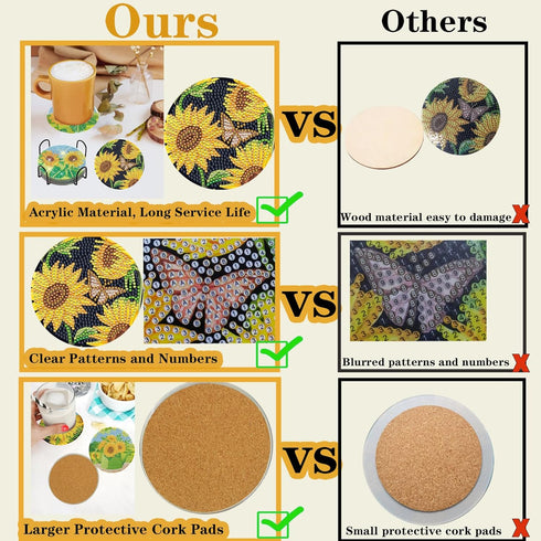 8 Pcs Diamond Painting Coasters, Sunflower Diamond Painting Coasters for Adults DIY Diamond Art Coasters for Drinks Painting Kits Supplies...