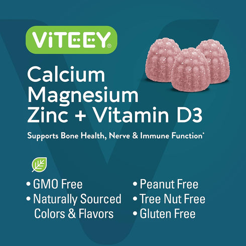 Calcium Magnesium Zinc Gummies with Vitamin D3 - Supports Bone Health, Nerve & Immune Function - Calcium Magnesium Zinc D3 Supplement for Adults &...