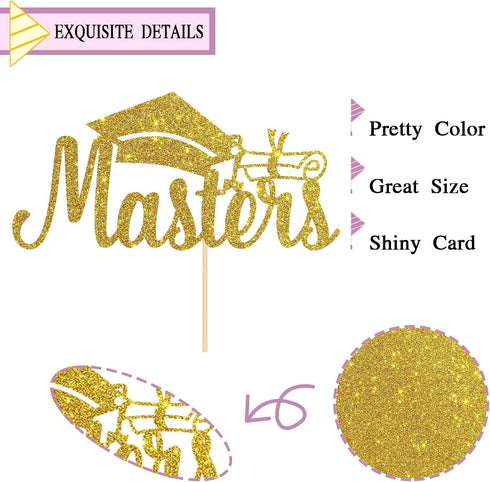 Congrats Masters Cake Topper - Gold Glitter Congrats Grad - Mastered It, College Graduation Party Decorations...