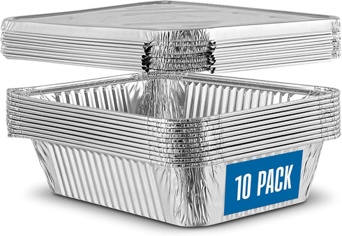 PLASTICPRO 10 Pack Aluminum Pans 6.5'' x 9" Disposable Pans with Covers Heavy Duty 2.25 lb Foil Pans for Baking and Cooking...