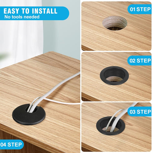 1-3/8" Black Desk Grommet, JTemgle Plastic Cable Hole Cover Computer Table Cord Wire Organizer Caps Desktop Cord Management for Home Office TV Sta...