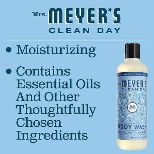 MRS. MEYER'S CLEAN DAY Moisturizing Body Wash For Women And Men, Biodegradable Shower Gel Formula Made With Essential Oils, Rain Water, 16 oz...