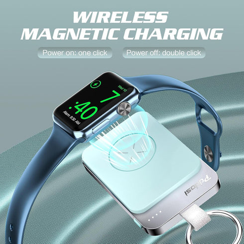 Portable Wireless Charger for Apple Watch, 1500mAh Magnetic iWatch Charger Travel, Portable Watch Charger Keychain Power Bank for iWatch Series 9/...