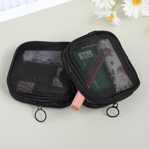 Mesh Makeup Bag 4Pcs Mesh Travel Organizer Bags Black Mesh Cosmetic Bags with Zipper Mini Portable Mesh Pouch for Purse Makeup Accessories...