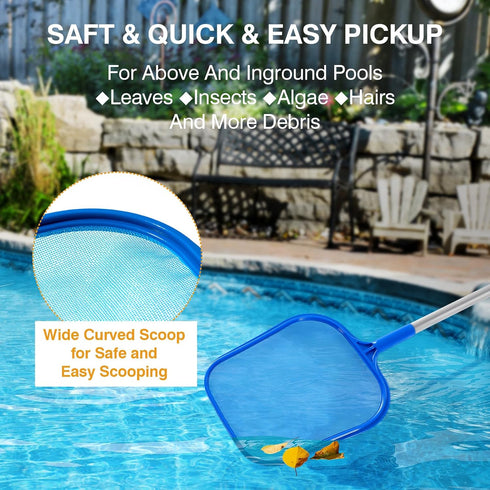 Pool Skimmer - Pool Skimmer Net with 5 Aluminum Pole Sections 64'', Skimmer Net with Fine Mesh Net for Cleaning Leaf of Swimming Pools, Spas, Hot ...