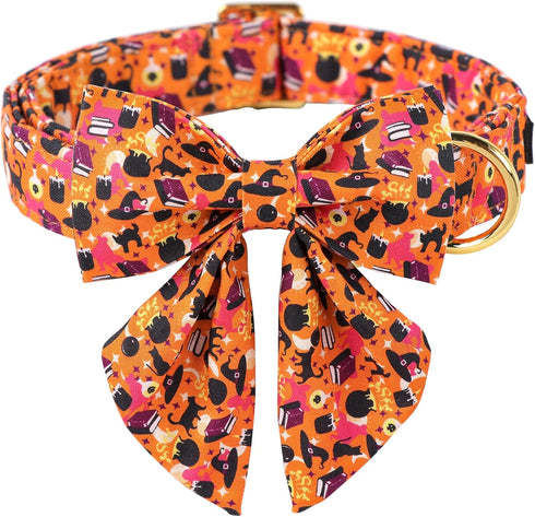 ARING PET Halloween Dog Collar, Cute Orange Dog Collar with Sailor Bowtie, Adjustable Cotton Halloween Pet Collars with Metal Buckle...
