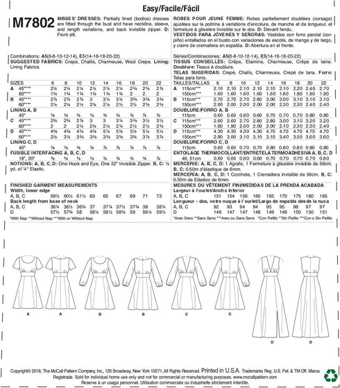 McCall Pattern Company McCall's Women's V-Neck Sleeveless, Short 3/4 Sleeve Dress Sewing Patterns, Sizes 6-14, 6-8-10-12-14, White...