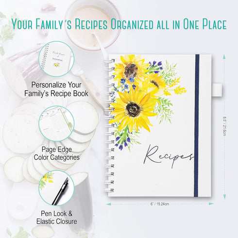 OUTSHINE 6 x9 Sunflower Hardcover Recipe Binder, Blank Recipe Binder to Write in Your Own Recipes, Recipe Binder, Recipe Book Blank, Recipe Notebo...