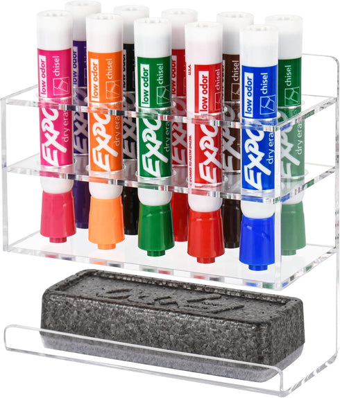 Dry Erase Marker Holder, Wall Mounted Marker Holder with 10 Slots, Acrylic Marker Holder for Classroom Organization, Sticky Pen Marker Holder for ...