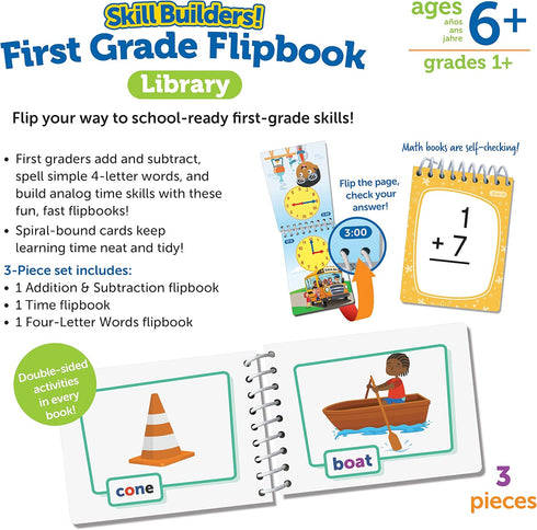 Learning Resources Skill Builders! First Grade Flipbook Library - 3 Pieces, Ages 6+, First Grade Learning Activities, Math and Spelling Activities...