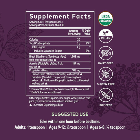 Gaia Herbs Black Elderberry, NightTime Syrup - Immune Support Supplement - with Organic Black Elderberries, California Poppy & Lemon Balm for Rest...