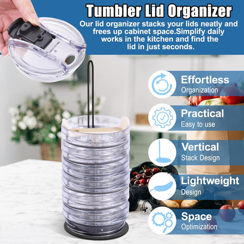 Tumbler Lid Organizer,2 Pack Cup Lid Organizer for Kitchen Cabinets Stacking,Water Bottle Lid Holder for YETI/Stanley/Simple Modern Mug Cup Access...