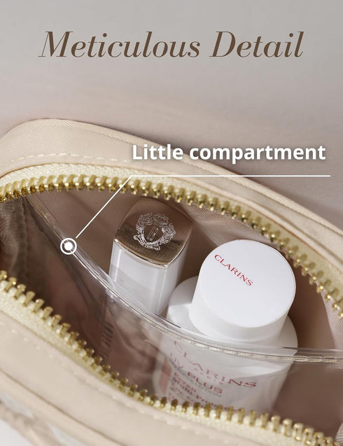 Mini Sandy Clear Makeup Bag Transparent Toiletry Bags with Carabiner Attachable Pouch Cute Cosmetic Bag with Interior Pocket and ring Makeup Organ...