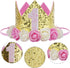 Baby Birthday Crown, Princess Crowns Tiara Girls Party Hat With Gold Glitter and Pink Roses for Birthday Party Decorations...
