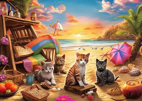 500 Pieces Jigsaw Puzzles for Adults - Difficult Puzzles for Adults Challenging - Cats Seaside Sunset...