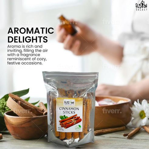 Fusion Select Cinnamon Sticks - Whole Canela Bark Pieces for Asian, Indian, & Middle Eastern Cuisine - Herbs & Spices for Baking & Cooking - Packe...
