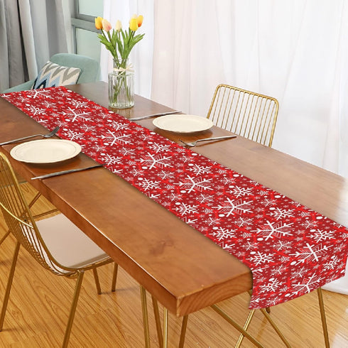 Winter Snowflake Red Table Runner 70 Inches Christmas Snowflakes Snow Runner for Dining Table Kitchen Holiday New Year Rustic Seasonal Farmhouse P...