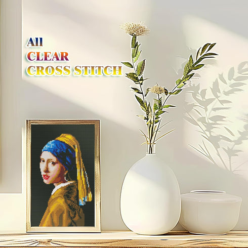 ROSTITCH Stamped Cross Stitch Kits- The Girl with The Pearl Earring Cross Stitch Kits for Beginners Adults Needlepoint Cross-Stitch,Embroidery Kit...