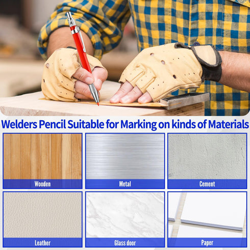12 Pcs Welders Pencil with 36Pcs Silver Round Refills, Mechanical Pencils Metal Marker with Built-in Sharpener for Pipe Fitter Welder Steel Constr...