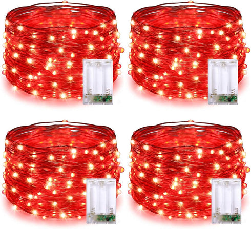 JMEXSUSS 4 Pack 50 LED Red Fairy Lights Battery Operated, 16.1ft Mini Firefly Starry Lights, Red String Lights for Bedroom Wedding Party Christmas...