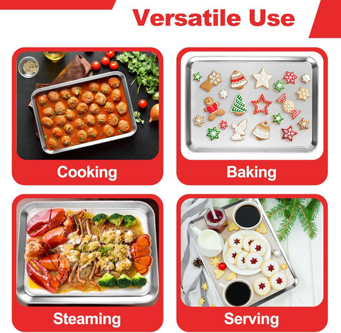 Baking Sheet, Zacfton Stainless Steel Cookie Sheet Baking Pan Tray for Toaster Oven Size 9 x 7 x 1 Inch, Non Toxic & Healthy, Mirror Finish & Easy...