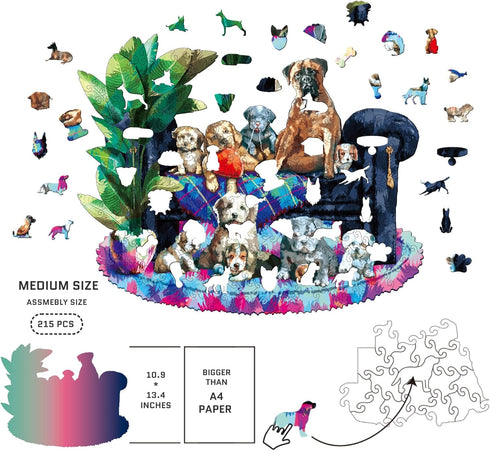 LittleFox Wooden Jigsaw Puzzles Set, Unique Animal Shape, Set with Wall Mounting Kits for Decoration, 10.9 x13.4 in, 215 pcs, Best Gift for Teens ...