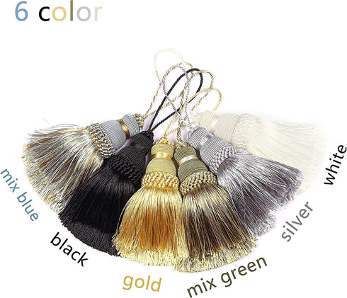 BEL AVENIR Mix Green Tassels Key Tassel with Loops Handmade Craft Charms DIY Accessories Elegant Soft Making Curtain Home Decoration (Mix Green, 2...