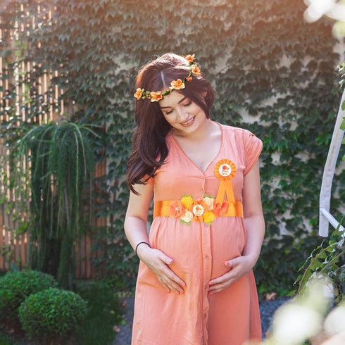 Little Cutie Citrus Maternity Sash Mom to Be & Daddy to Be Corsage Orange Clementine Flower Crown Pregnancy Sash Decoration Autumn Baby Shower Kit...
