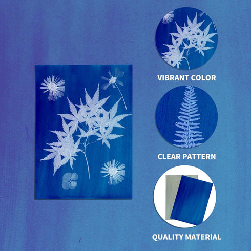 42 Sheets Cyanotype Paper Sun Print Paper Kit, A4 A5 A6 4in Solar Drawing Paper Sensitivity Nature Printing Paper, Cyanotype Paper Kit with 1 A4 A...