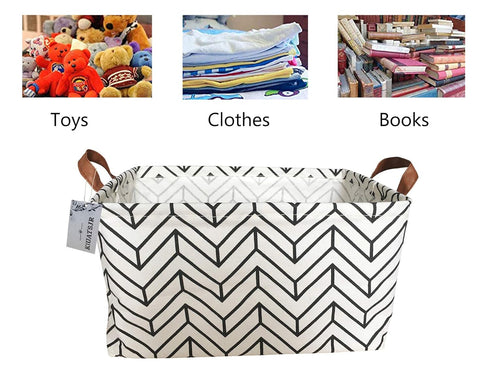 Rectangular Canvas Storage Bins,Waterproof Storage Basket,Collapsible Toy Organizer Bin with Handles for Clothes Storage, Kid's Toy & Book Storage...