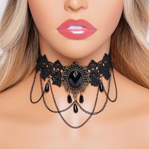 5 Set Halloween Black Necklaces Lace Neck Choker Steampunk Goth Gothic Neck Chain Collar Elegant Pendant for Wedding Party Cosplay Christmas...