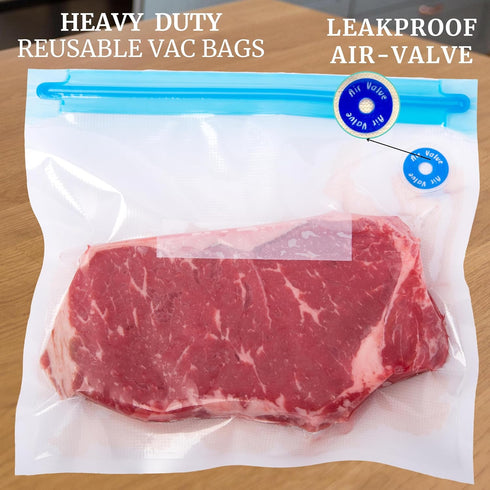 Sous Vide Bags with Pump, 20 Pack pt, qt, gal Reusable Vacuum Seal Bags, Freezer Safe, Commercial Grade, BPA-Free, 2 Clips Great for Sous Vide Coo...
