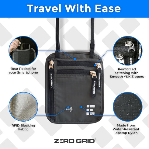 Neck Wallet for Travel & Passport Holder with RFID Blocking - Slim & Easy to Conceal Nylon Travel Pouch for men & women - Holds Phone, Cash, Cards...