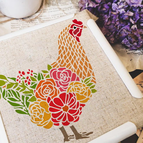FINGERINSPIRE Chicken Stencil 11.8x11.8inch Rooster with Flowers Grass Drawing Template Hen Rooster Farmhouse Stencil Plastic PET Painting Stencil...