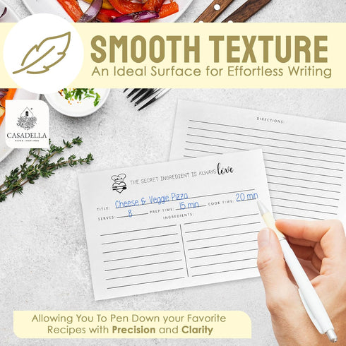CASADELLA Minimalist Recipe Cards 4x6 - Set of 50, Thick Cardstock Double-Sided 4x6 Recipe Cards, Perfect Gift for Bridal Showers and Weddings, Be...