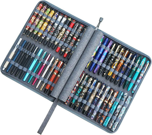 48 Slots Gray Fountain Pen Case, Canvas Pen Holder Display Pouch Bag Storage Large Capacity Water Resistant...