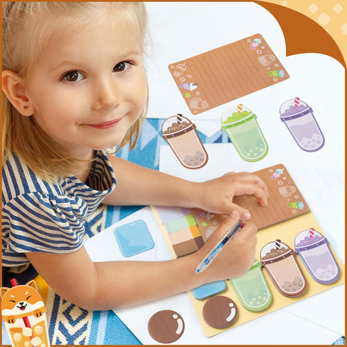 Boba Tea Sticky Notes Set, 550 Sheets Bubble Tea Sticks Self-Stick Notes Pads, Self-Adhesive Cute Boba Tea Separation Tabs Writing Colorful Memo P...