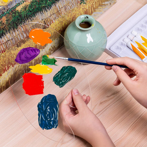 3pcs Acrylic Paint Palette Clear Art Palette for Adults & Kids, Transparent Non-Stick Oil Paint Palette with Protective Kraft for DIY Craft Art Pa...