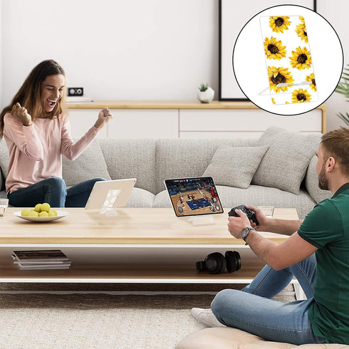 Cute Phone Stand for Desk Clear Yellow Sunflower Girls Women Kids Pretty Flower Floral Adjustable Phone Stand Holder Desk Accessories Compatible w...