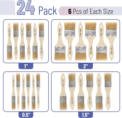 Bates- Chip Paint Brushes, Assorted Sizes, 24 Pack, Natural Bristle Painting Brushes, Paint Brushes Set, Chip Brush, Painting Brush, Wood Stain Br...