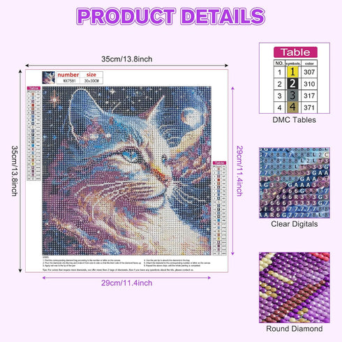 HEIBAGO Astro Cat Diamond Painting Kits for Adults, 5D DIY Cat Diamond Art Kits with Full Drill Gems, Premium Diamond Dots Set for Relaxation and ...