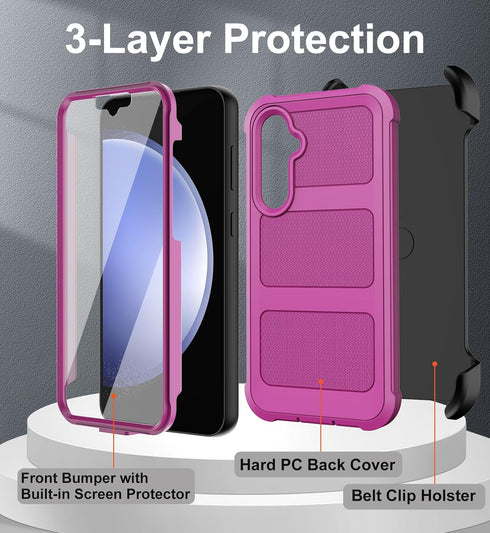 RubCase for Samsung Galaxy S23 FE Case with Belt Clip Holster | Built-in Screen Protector, Heavy Duty Military Grade Shockproof Drop Proof Rugged ...