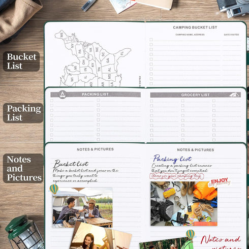 JUBTIC Camping Journal and RV Travel Log Book, A5 Adventure Journal for 25 Camping, Hiking Journal, Family Travel Books Camper Essentials Camping ...
