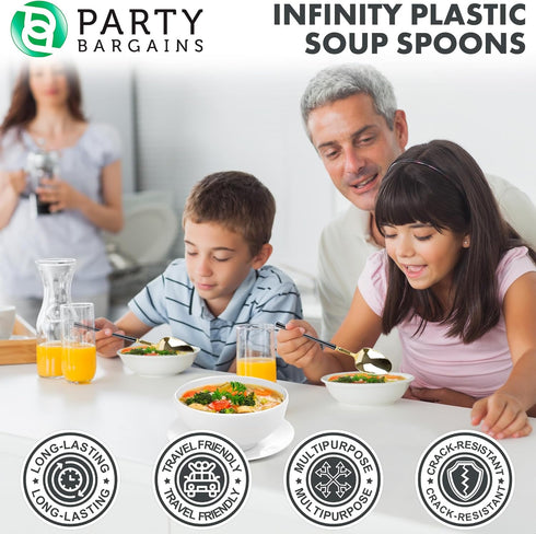Party Bargains Disposable Plastic Black Gold Soup Spoons, Infinity Modern Design Utensils, 20 Pack...