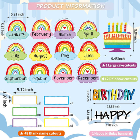 Rainbow Happy Birthday Bulletin Board Rainbow Holiday Birthday Board Sign Let's Celebrate Happy Birthday Rainbow Cloud Accents Cutouts for Calenda...
