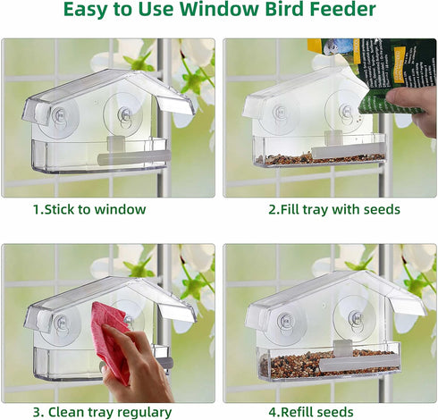 SUQ I OME Clear Outside Wild Acrylic Window Mounted Bird House Feeders with Strong Suction Cups, Acrylic Clear, for Cardinals, Blue Jays, Finches...
